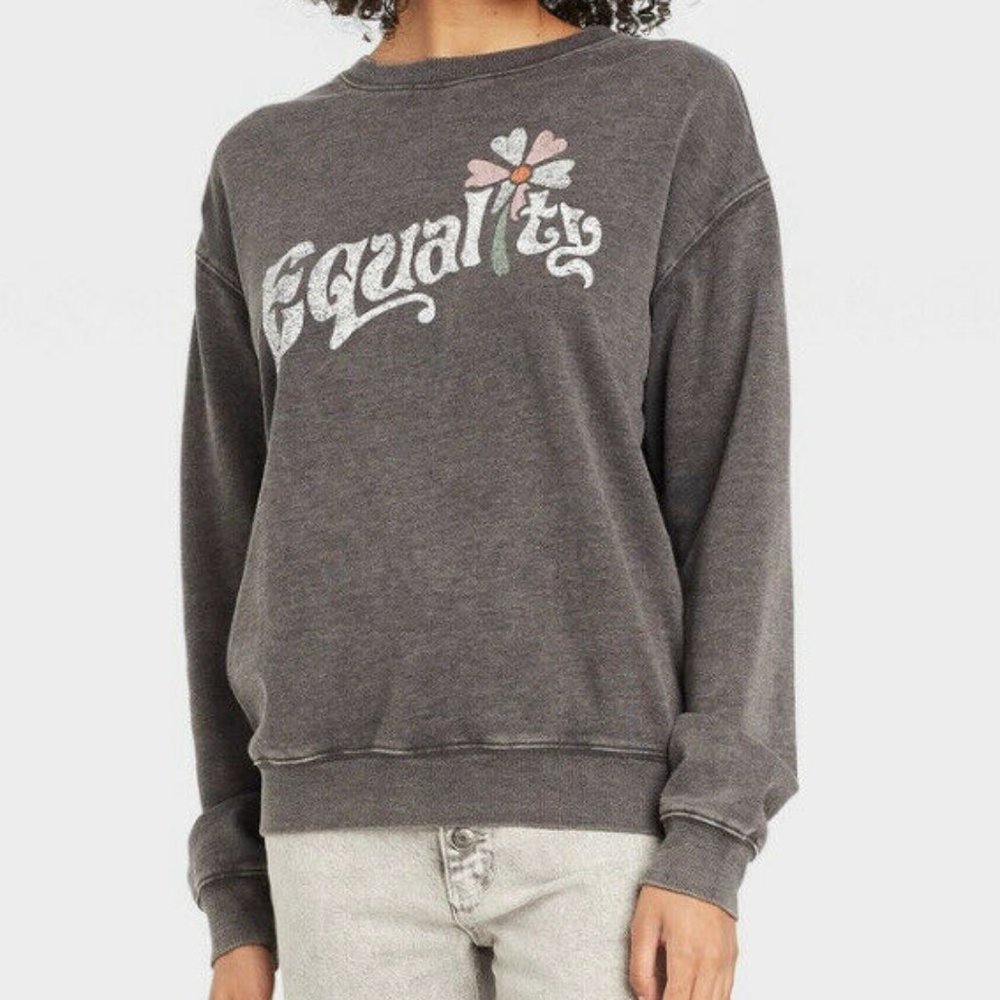NEW Womens Pullover Sweatshirts Zoe+Liv Charcoal Equality Graphic Multiple Sizes